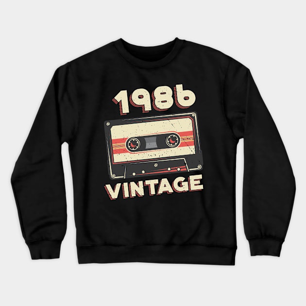 Vintage 1986 Retro Cassette Tape 34th Birthday Crewneck Sweatshirt by aneisha